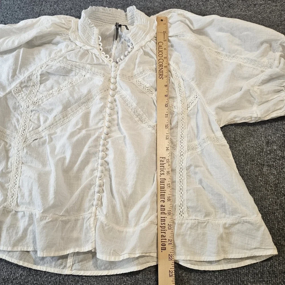 Anthropologie Puff Sleeve Victorian Top Lace Inset Size Medium White Romantic